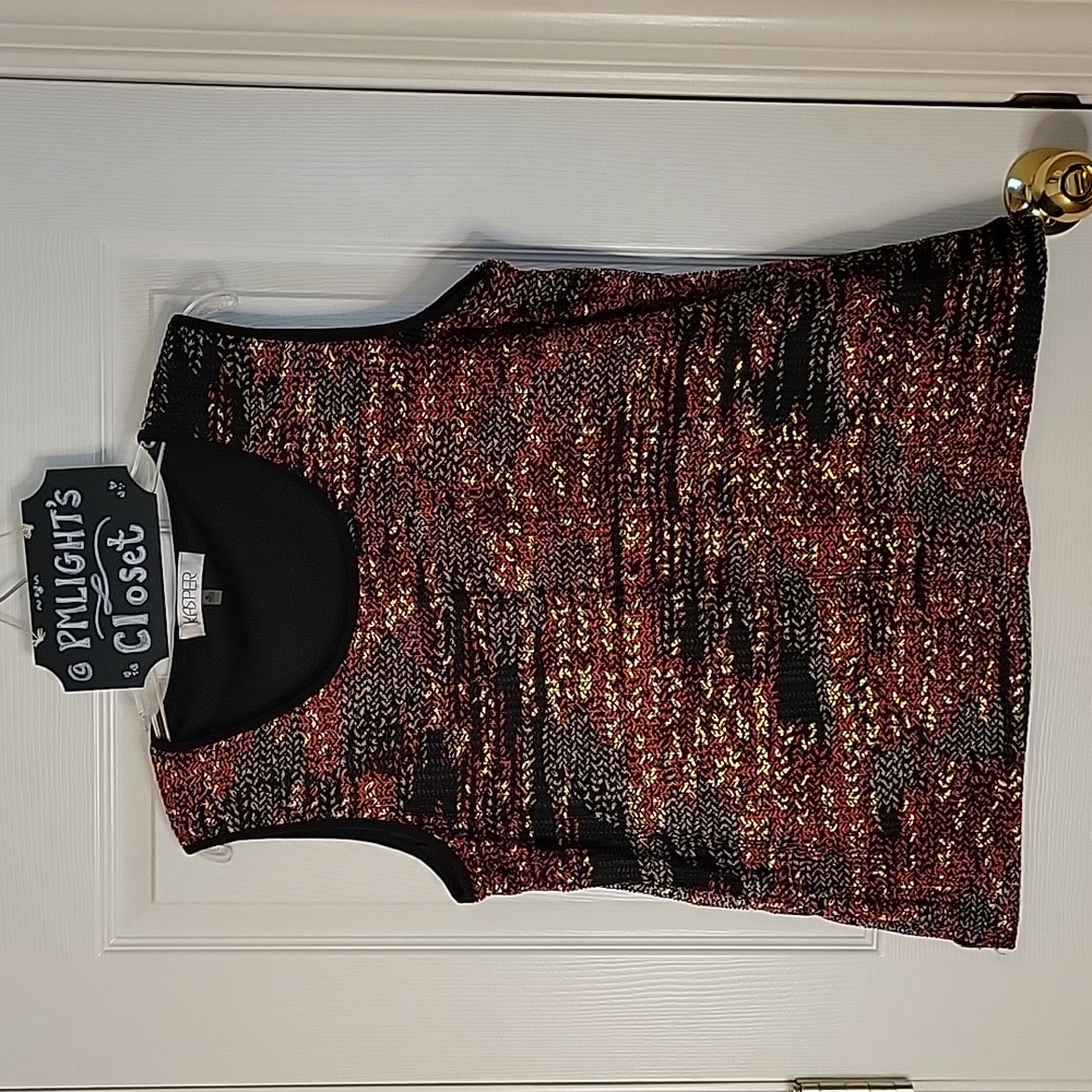 Kasper Blouse Sleeveless XL Black Red Gold Tan